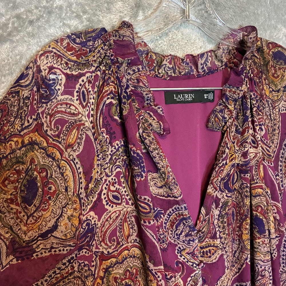 Lauren Ralph Lauren Women Paisley Print Maxi Dress 16W Plus Tiered Muted Fluid
